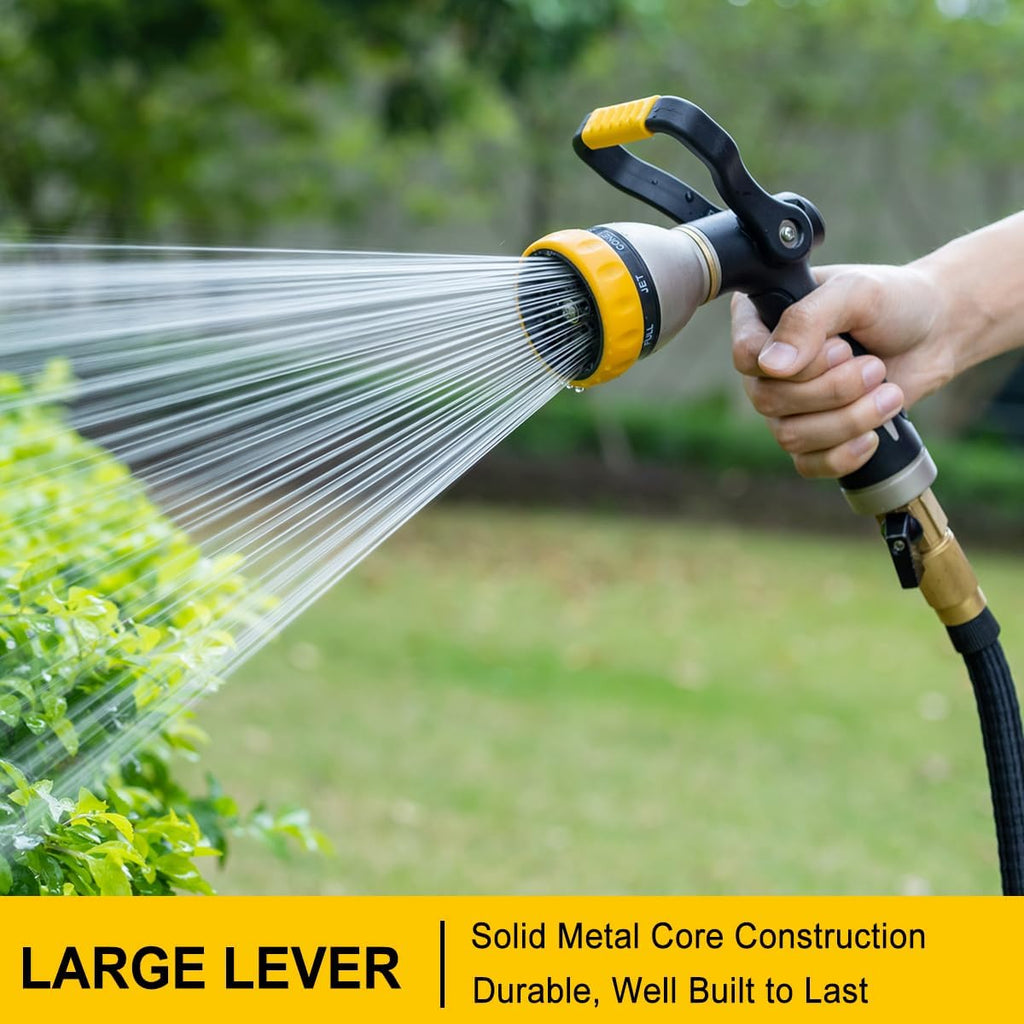 FANHAO Fireman Style Garden Hose Nozzle Heavy Duty Metal, 8 Spray Patterns | Large Lever Control, Non-Slip Ergonomic