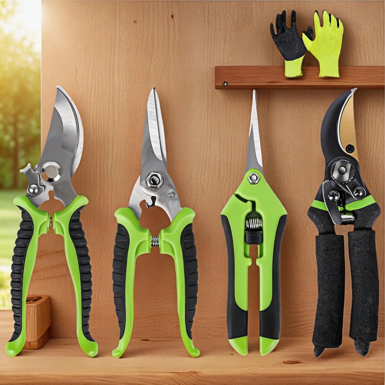 4-Pack Bypass Pruning Shears, Titanium Steel Blade,With Gardening Gloves,Shears Stainless, Ergonomic Hand Pruning