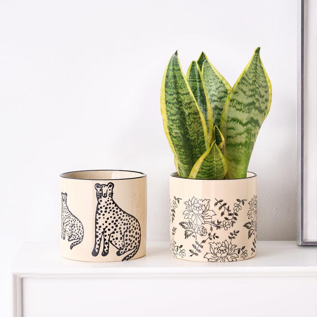 STHIE Indoor Ceramic Plant Pots with Drainage Holes, 5 Inch, Peony Design | Handmade Hand-painted Cute Planter Pots for