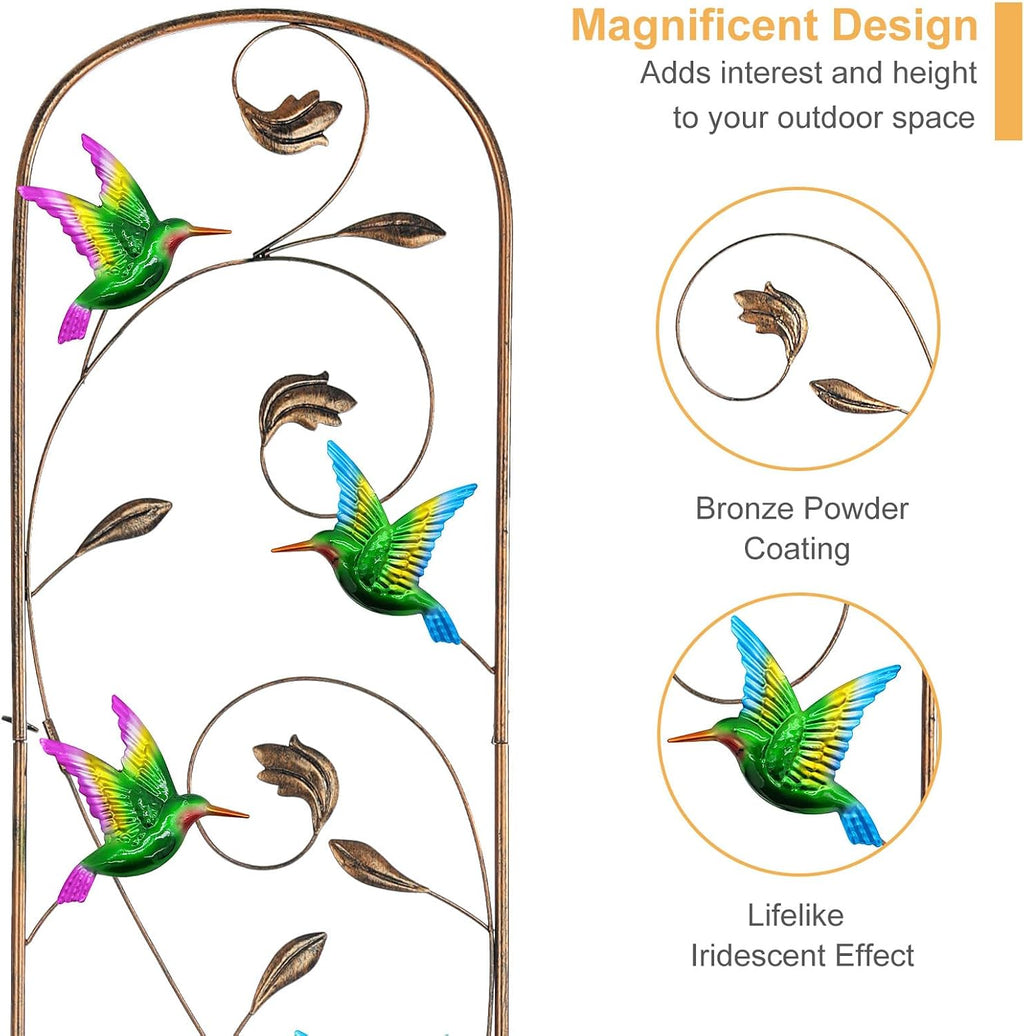 2 Pack Metal Garden Trellis for Climbing Plants | 60 Inch High, Decorative with Hummingbirds, Easy Assembly Arched