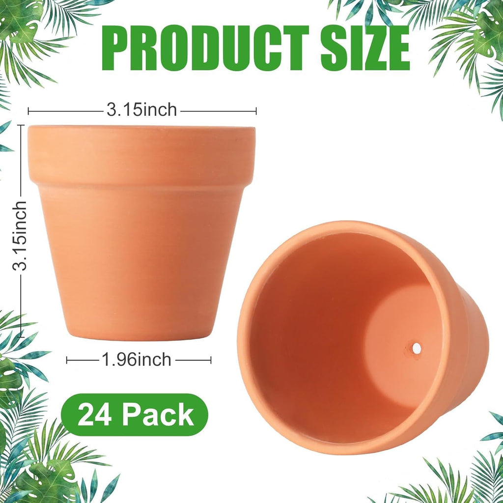 24 Pack 3 Inch Terracotta Pots, Mini Clay Pots with Drainage Holes,Cactus Flower Nursery Terra Cotta Pot for