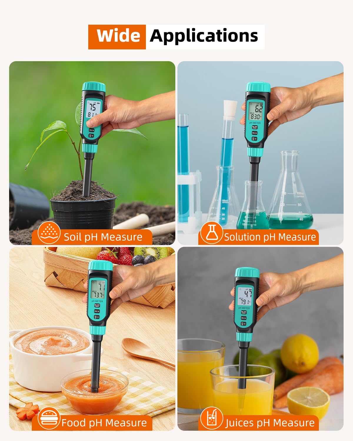 Tadeto Soil pH Tester, High Accuracy Digital pH Meter for Soil, Garden, Water, Plants, Solution and Food, Soil pH Test