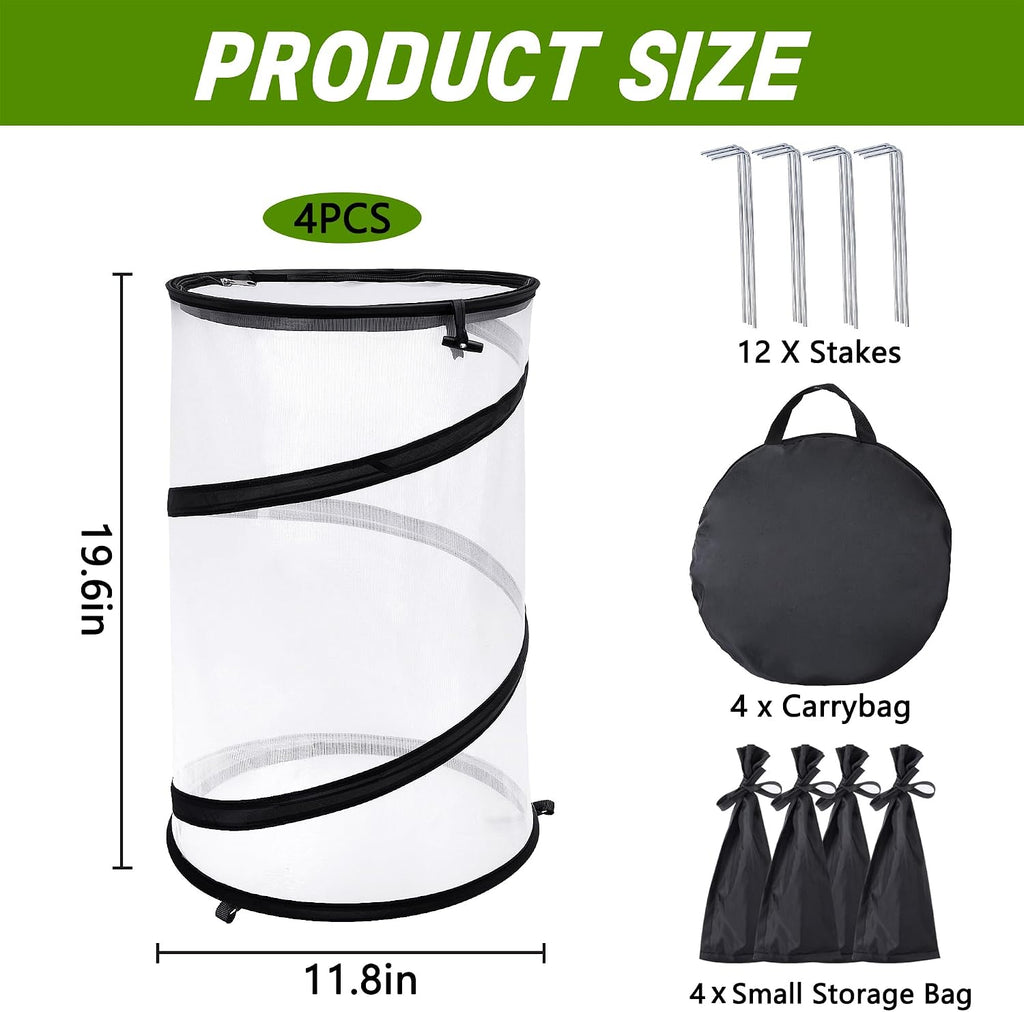 4 Pcs Pop Up Insect Barrier Plant Cover Net, 19.6" x 11.8" Round Foldable Plant Protectors Mesh Plant Enclosure, Garden