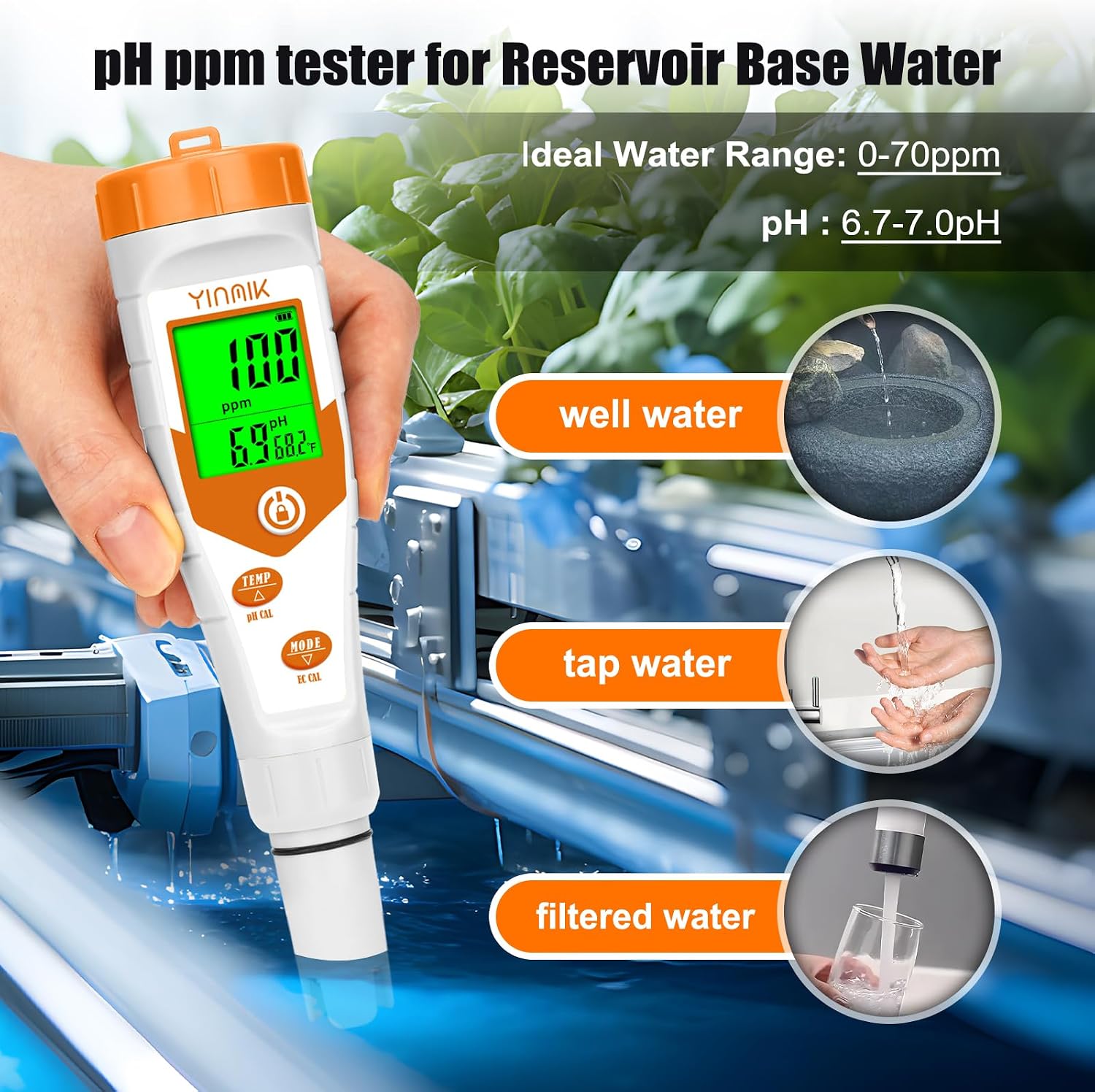 pH Meter for Hydroponics, 4 in 1 PPM EC Meter for Plant Nutrients | Simultaneous Measurement of pH Conductivity TDS