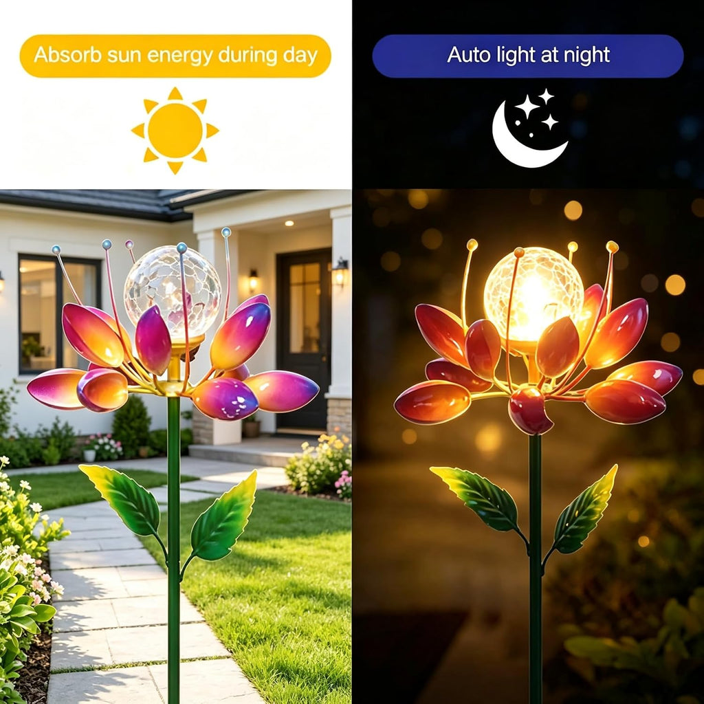 Solar Garden Decorations Metal Flower Stake Solar Outdoor Lights | Windmill Garden Stake ,Outdoor Waterproof for Yard