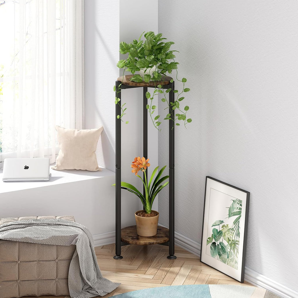 2 Tier Plant Stand Indoor Corner Tall Round Shape Plant Shelf | Modern Metal MDF board Flower Storage,Suitable tight