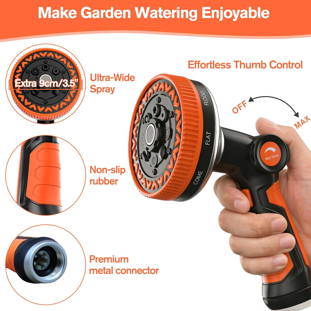 Garden Hose Nozzle, 3.6" Ultra-Wide Metal Hose Sprayer, Orange