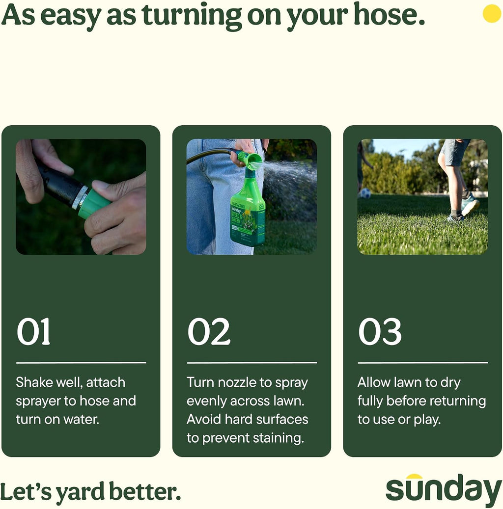 Sunday Pre & Post-Emergent Lawn Weed Killer & Greening Kit, 32oz 2-Pack | Organic Weed Warrior Kills Crabgrass