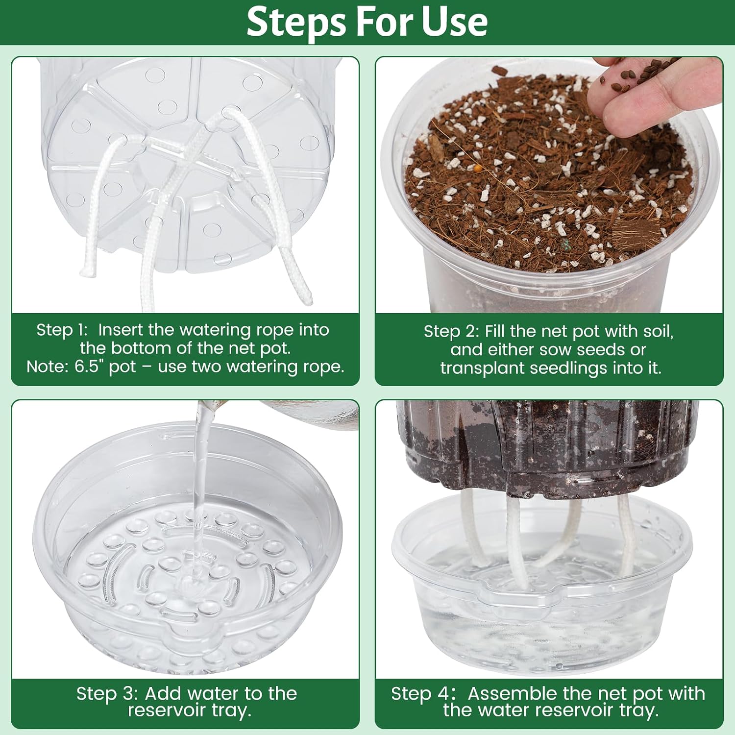 Bluepro Self Watering Pots for Indoor Plants, 4/5/6.5 Inch, 18-Pack | Clear Plastic, 6 Each of Three Sizes, Reservoir