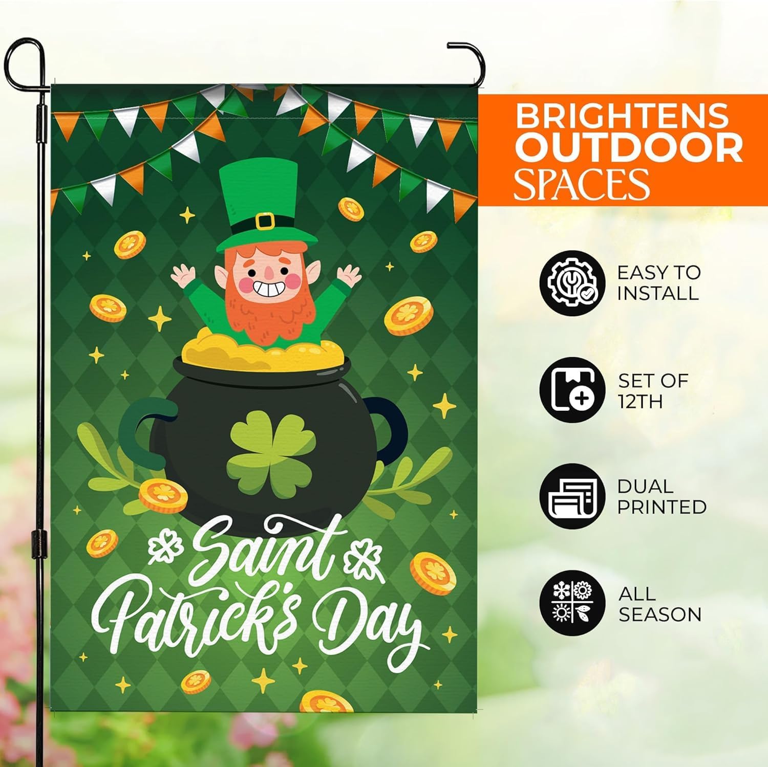 Double Sided Seasonal Garden Flags Set of 12-12x18 inch Yard Flags for Outside with Stand & Holder | Weather Resistant