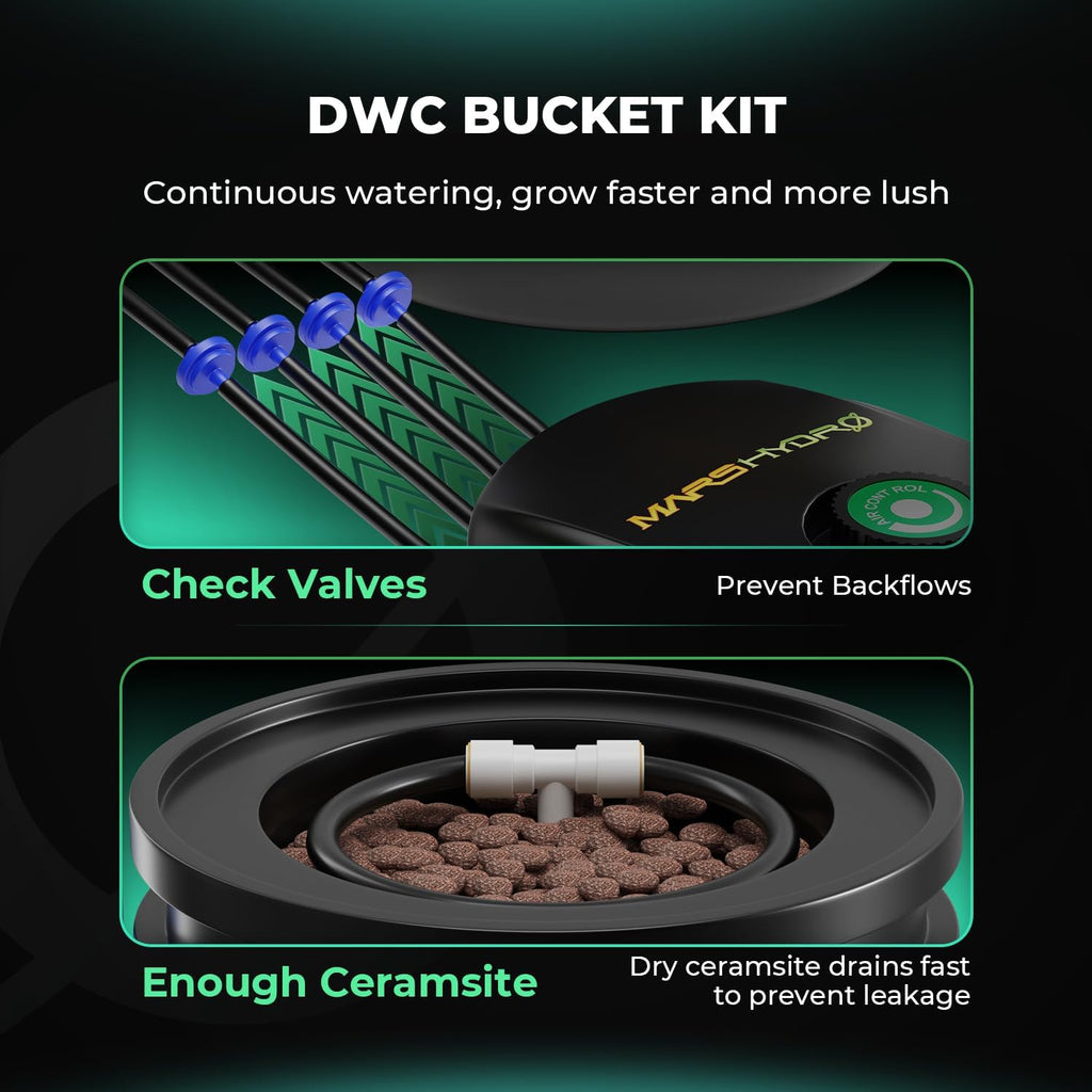 Mars Hydro DWC Hydroponics Grow System 5 Gallon Deep Water Culture with 8W Air Pump, Multi-Purpose Air Hose, Air Stone