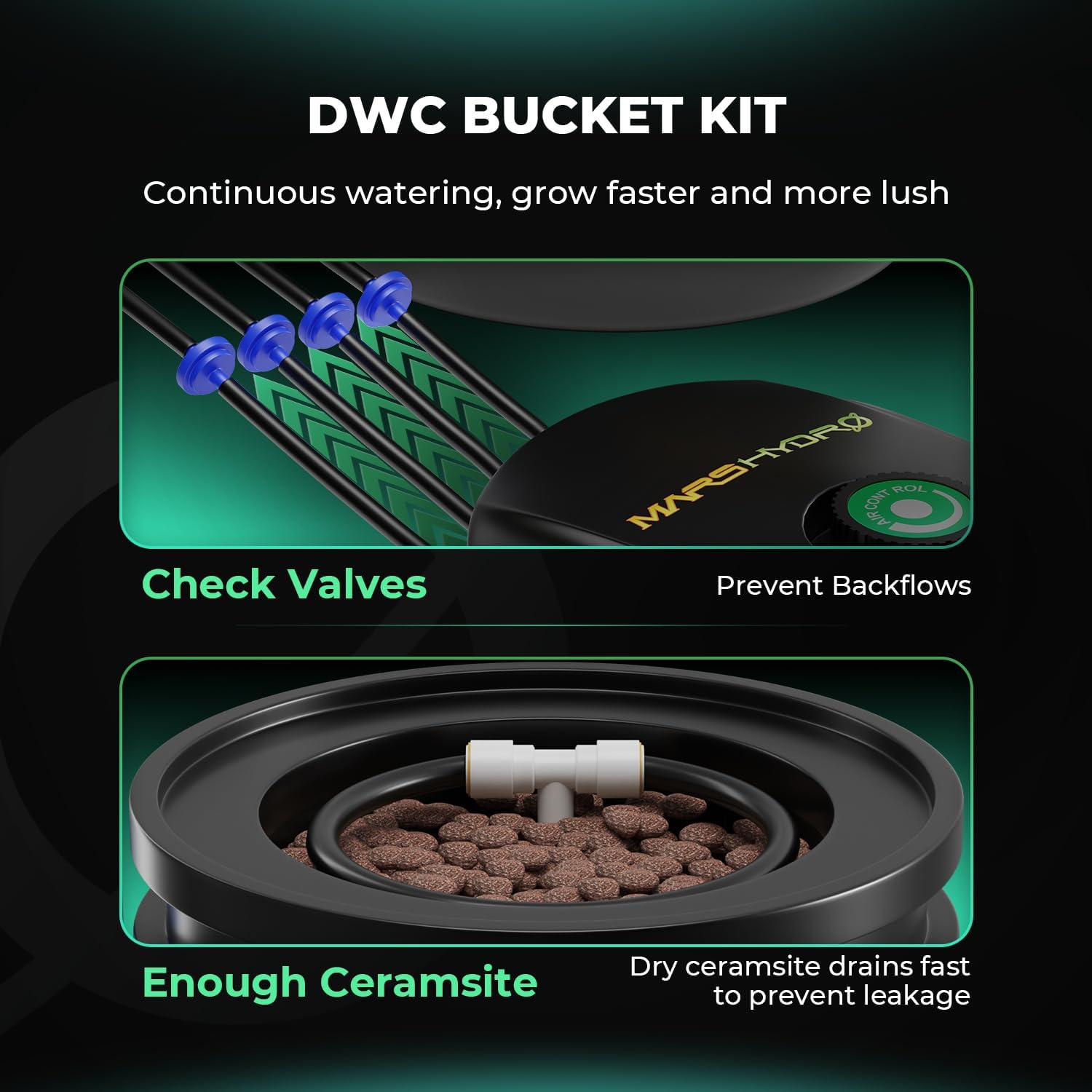 Mars Hydro DWC Hydroponics Grow System 5 Gallon Deep Water Culture with 8W Air Pump, Multi-Purpose Air Hose, Air Stone