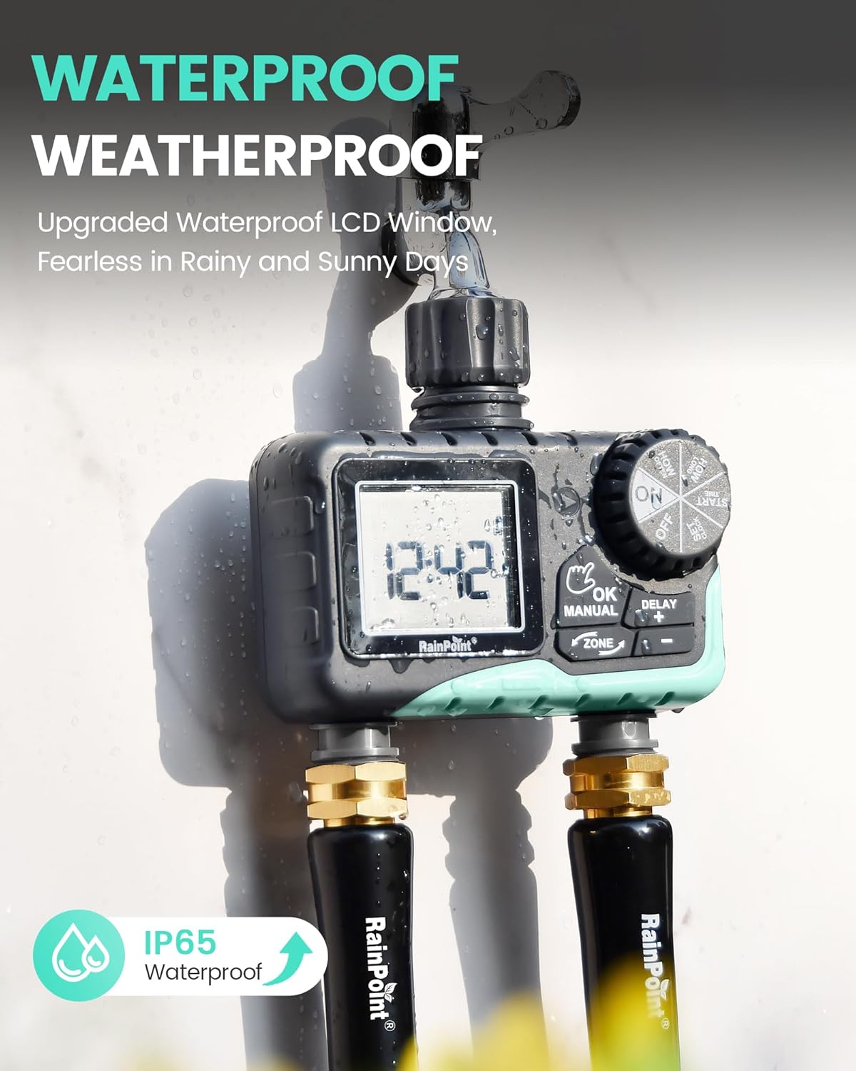 RAINPOINT Sprinkler Timer 2 Outlet, Water Timer for Garden Hose, Programmable Drip Irrigation for Yard Outdoor