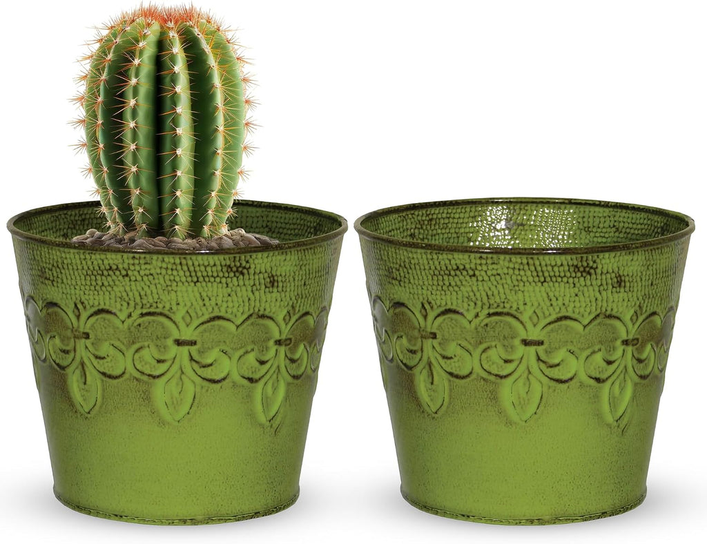 MPT01891 Fluer De Lis Series Metal Planter Flower Pot, 6", Color Tansy Green