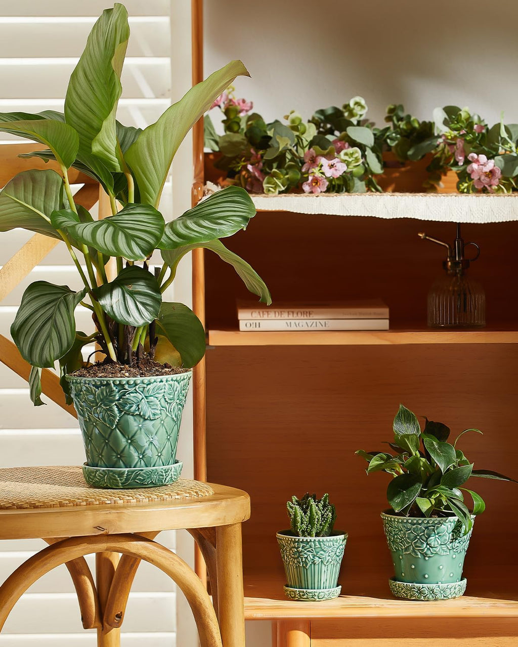 Metahom Ceramic Plant Pots, 4.9 Inch Flower Pots with Drainage Hole & Saucer, Decorative Planter Pots for Indoor