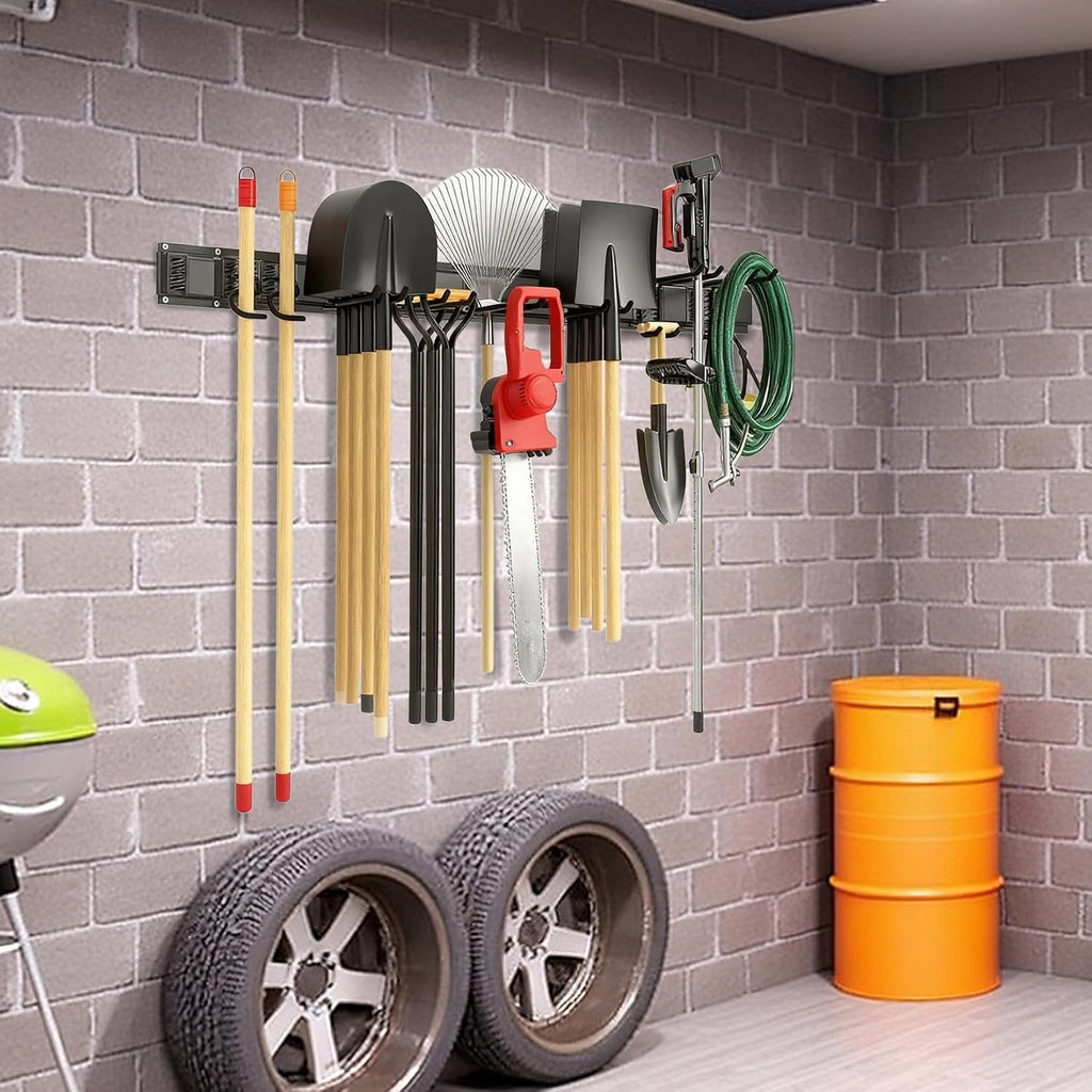 Garvee Garage Tool Organizer Wall Mount, 64 Inch Heavy Duty Garden Tool Storage Organization with 12 Adjustable Hooks