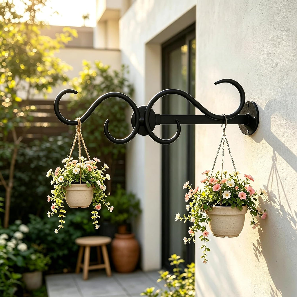 Wall Mount Double Shepherds Hook for Outdoor Bird Feeder & Planter, Heavy Duty Bracket with 12" Standoff, Rustproof