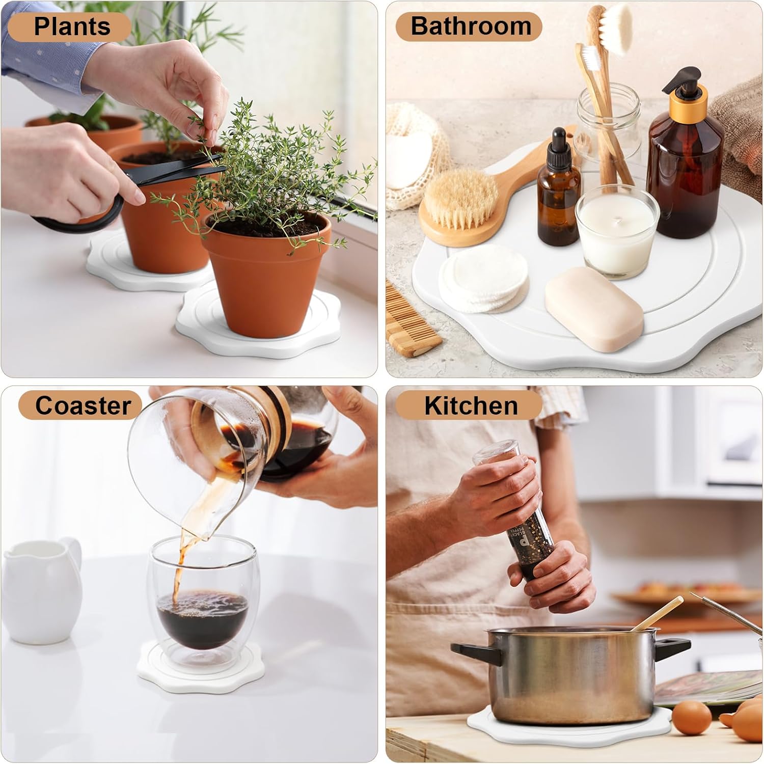 Gejoy 8 Pack Diatomaceous Earth Plant Saucers 4/6/8/10 Inch Stone Plant Tray Instant Dry Water Absorbent Diatomite