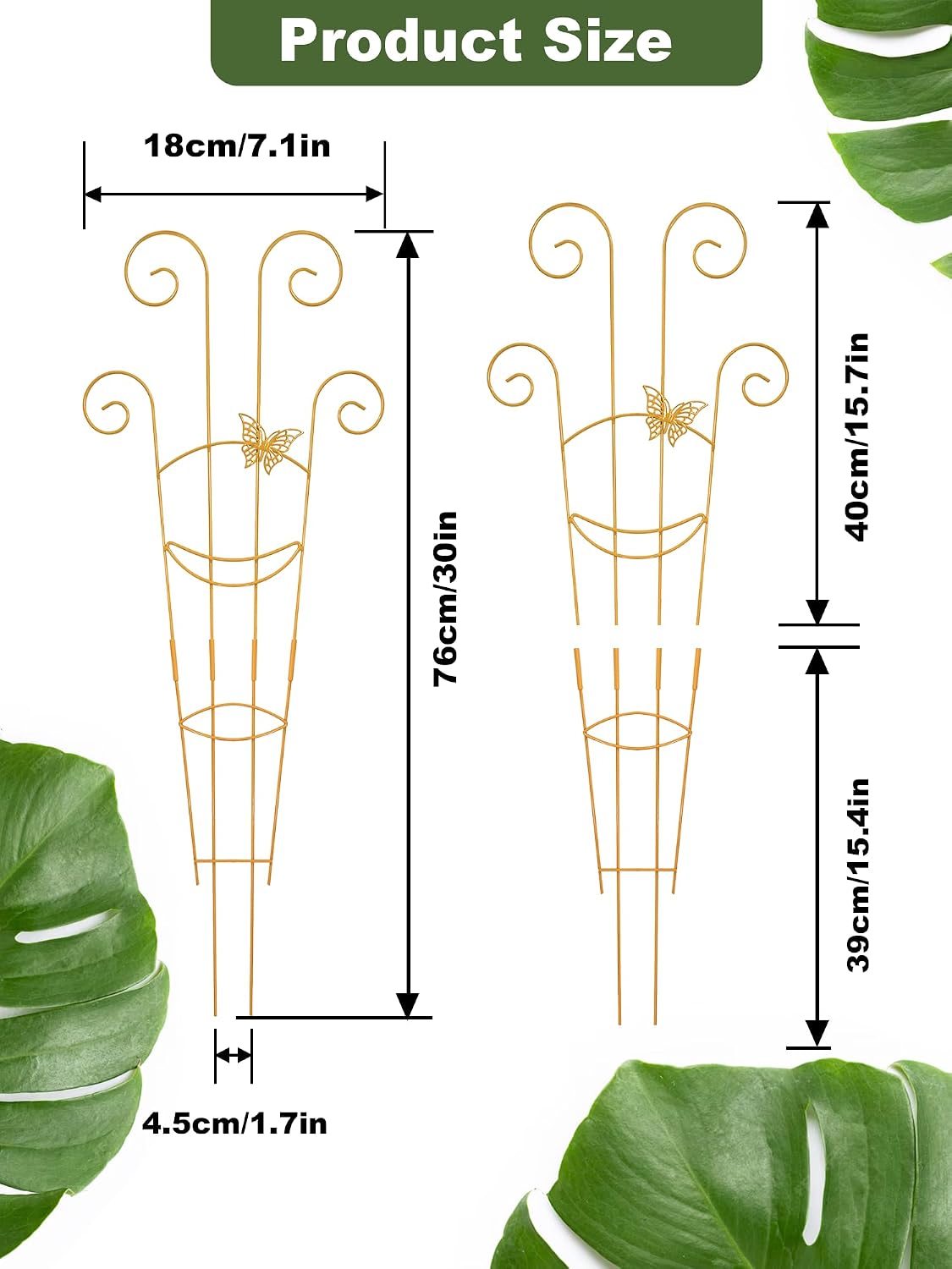 Butterfly Metal Monstera Trellis, Gold Garden Treleaf Expandable Trellis | 4 Pack 30 Inch Taller Plant Support for