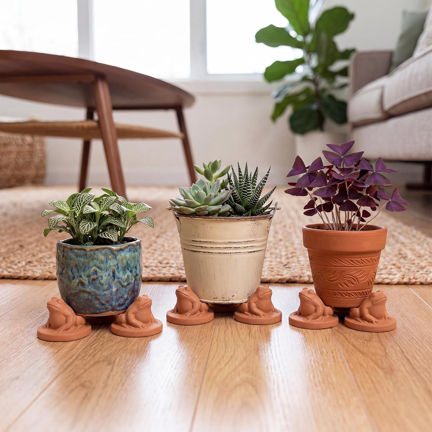 LemonRoad 12 Set Frog Pot Feet for Outdoor Planters, Terra Cotta Cement | 2.4" H, Animal Plant Pot Risers for 14"-20"