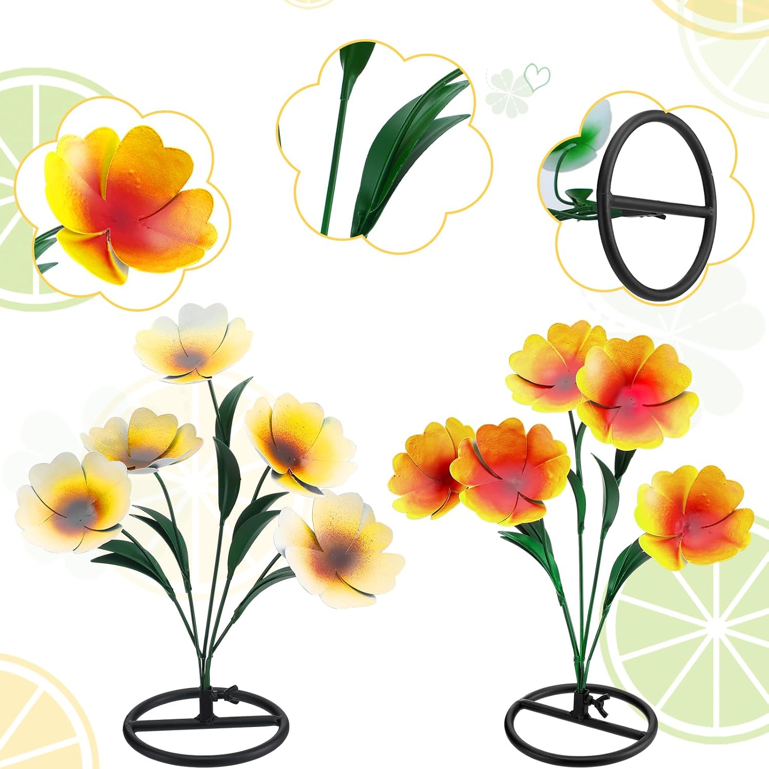 Yaocom 2 Pack Metal Flowers for Outdoor, Decorative Garden Stakes Yard Art, Outdoor Spring Garden Stake Summer Decor