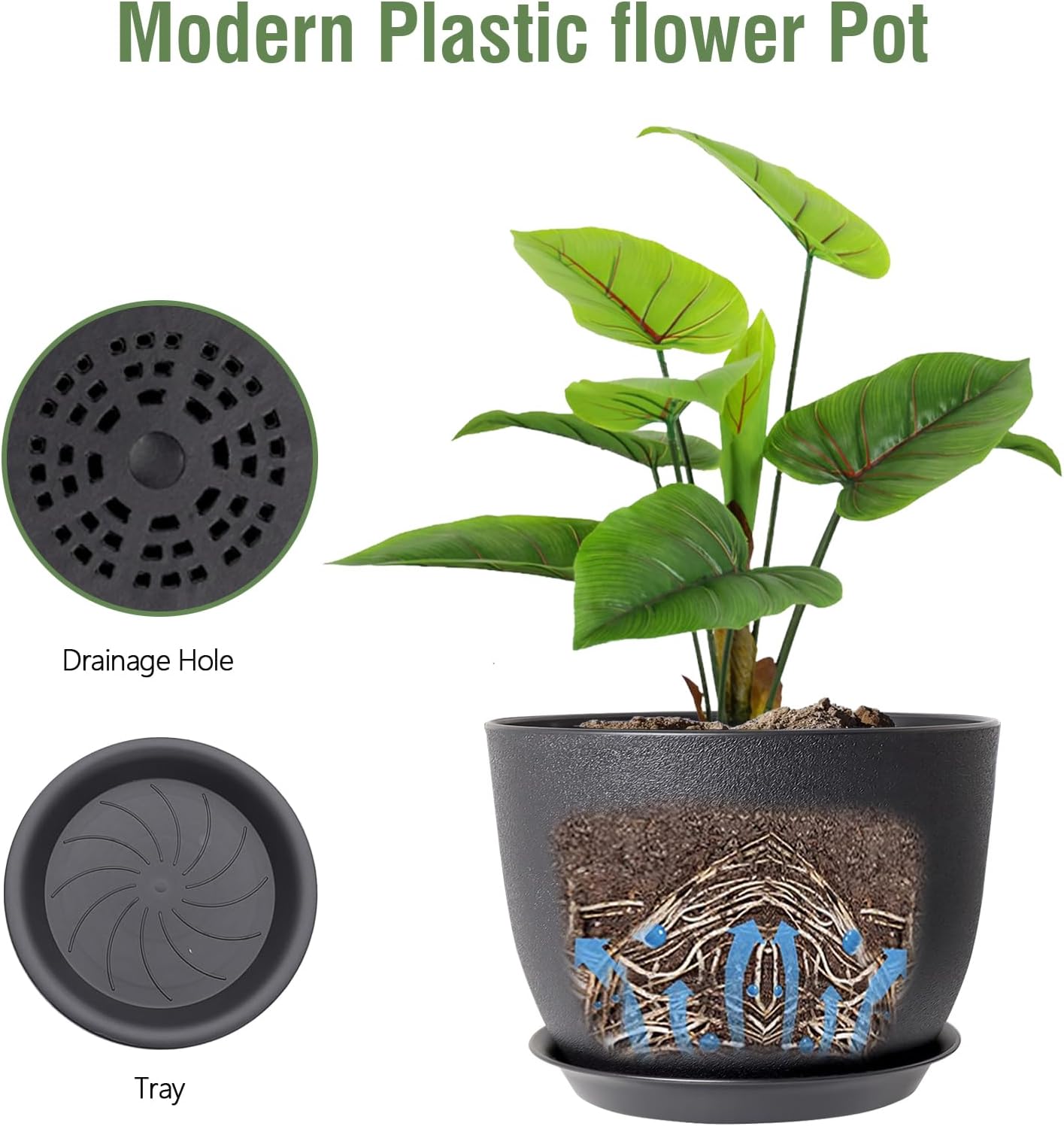 Meowell 12 inch Large Plant Pots, Plastic Planters with Drainage Holes and Saucers, Flower Pots for Indoor Outdoor