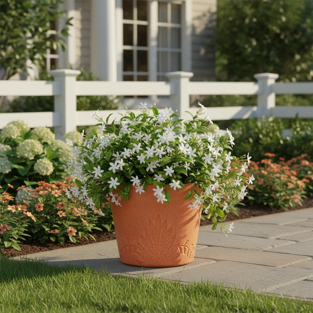 GreenShip 15 inch Large Planters for Outdoor Plants, Set of 2 | 7 gal, Large Indoor Planter, Recycled Resin & Stone