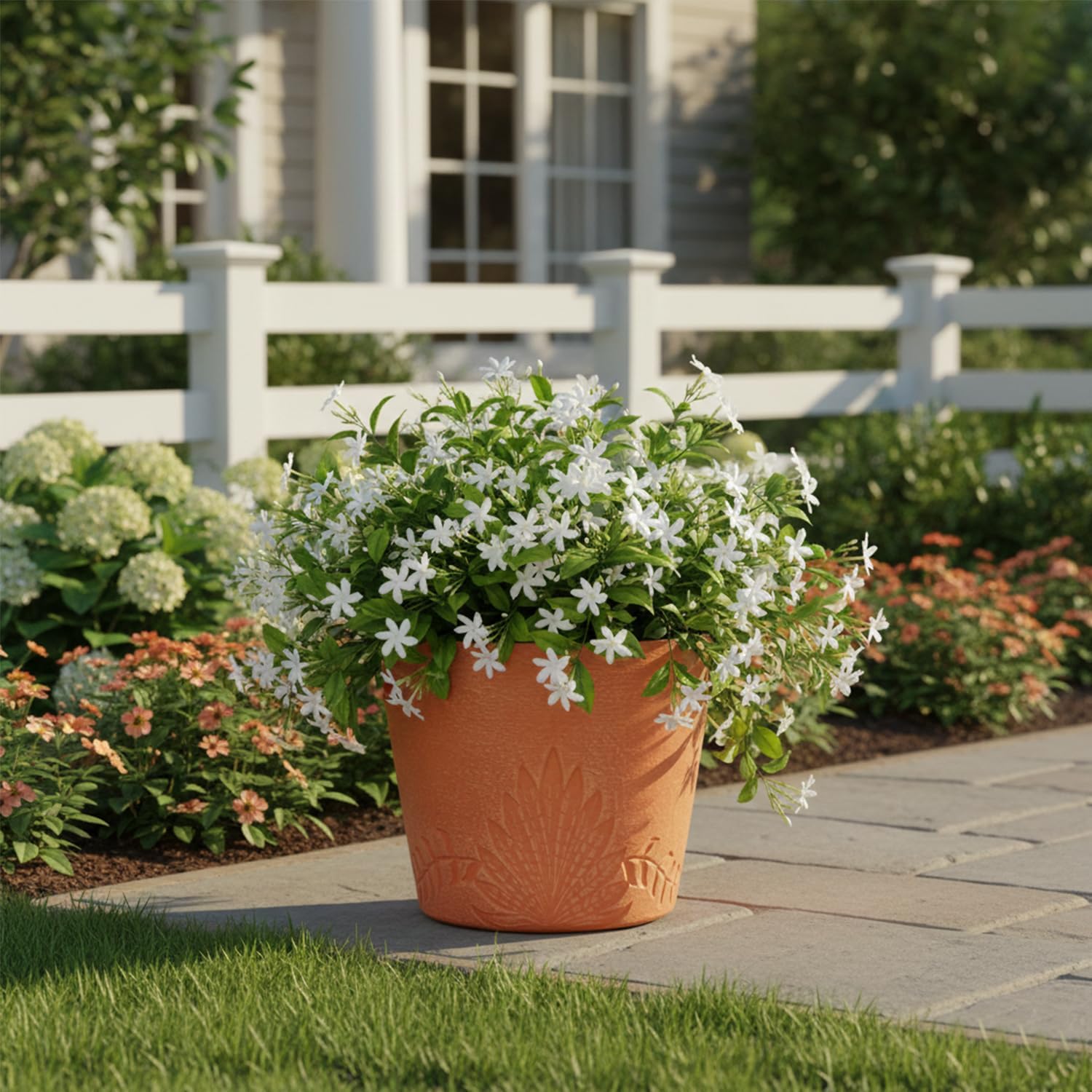 GreenShip 15 inch Large Planters for Outdoor Plants, Set of 2 | 7 gal, Large Indoor Planter, Recycled Resin & Stone