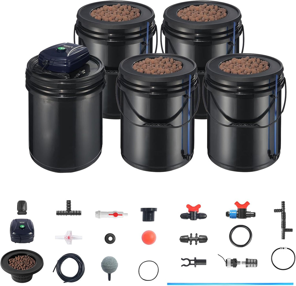 VEVOR RDWC Hydroponics Grow System, Hydroponic Growing Kit with Top Drip, Recirculating Deep Water Culture 4 Buckles