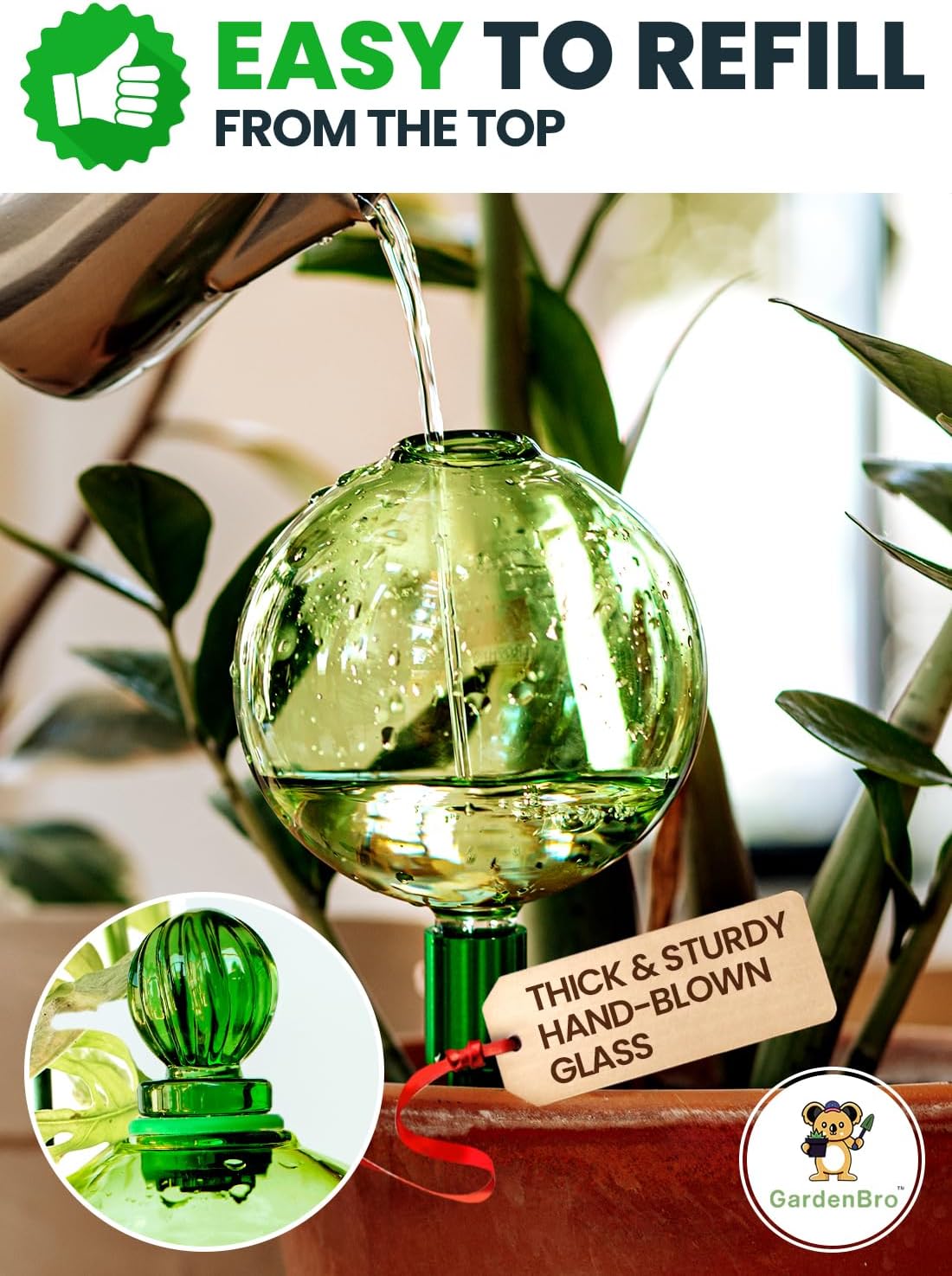 3pc 16oz Plant Watering Globes for Indoor Plants Self Watering Plant Insert | Premium XL Glass Hand-Blown Globe with