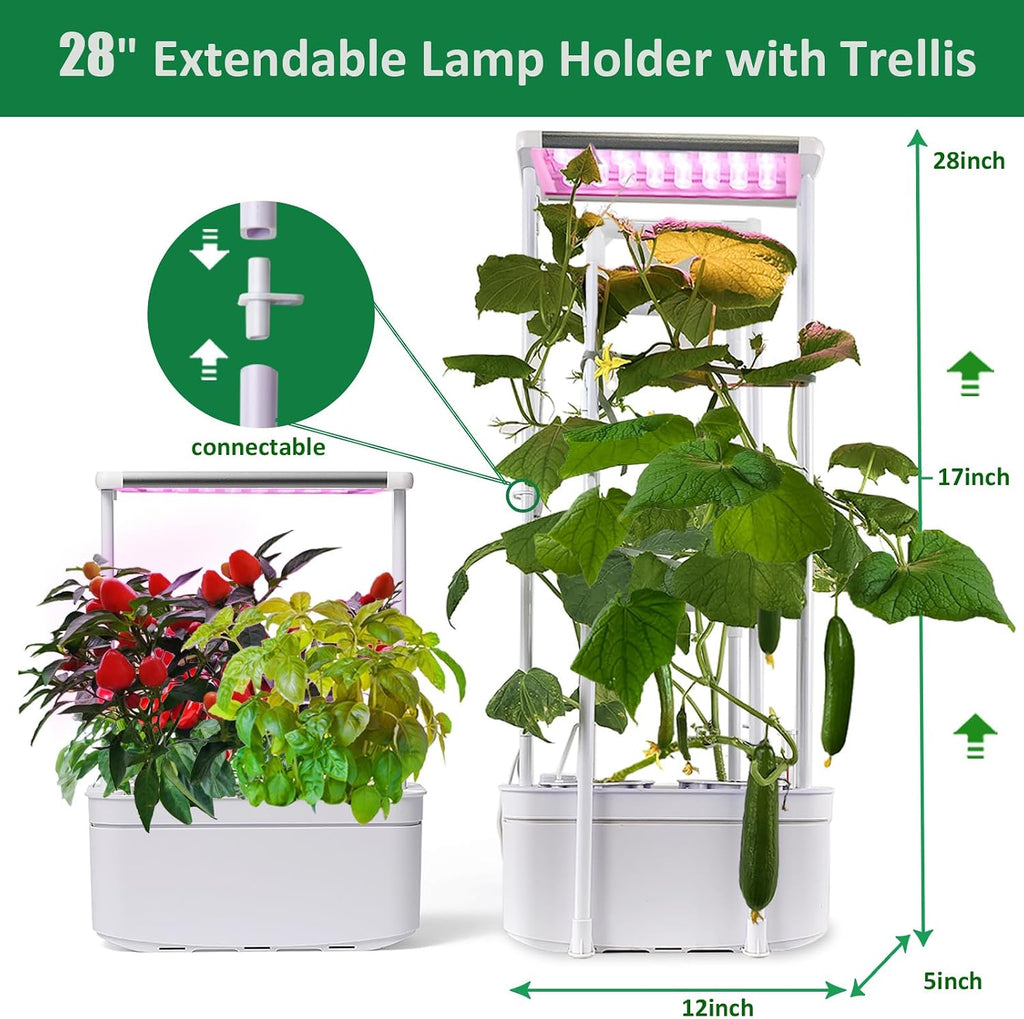 Tall Hydroponics Growing System kit with Height Adjustable Light & Trellis | Hydroponic Indoor Gardening System Tower