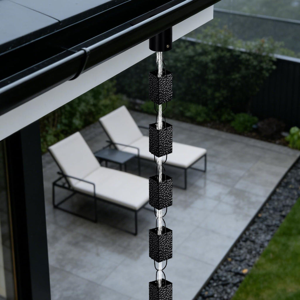 Rain Chains for Gutters Outside Black with Adapter 8.5FT 16 Cups | Square Rain Catcher Chain for Heavy Rain,Rust