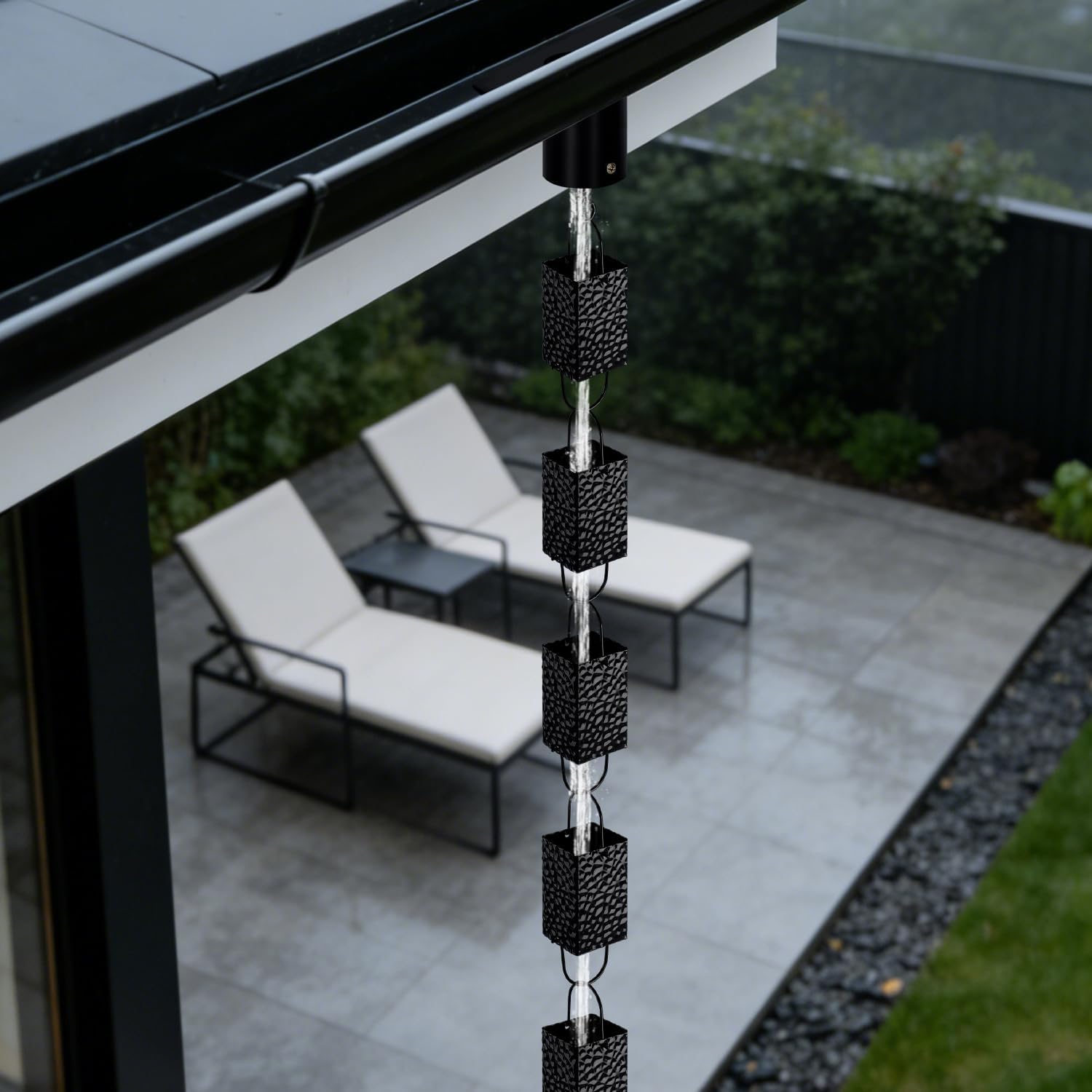 Rain Chains for Gutters Outside Black with Adapter 8.5FT 16 Cups | Square Rain Catcher Chain for Heavy Rain,Rust