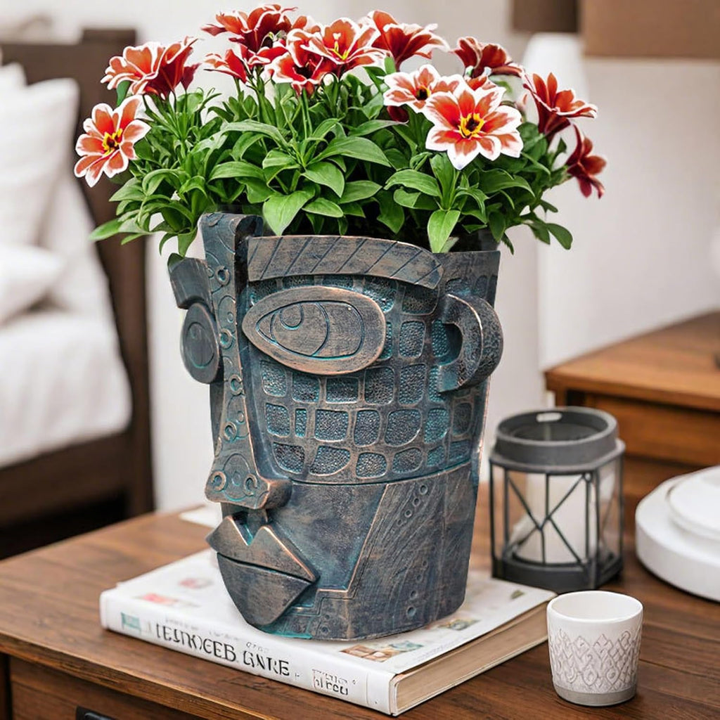 Bronze Abstract Face Planter Pots Unique Head Plant Pots Funny Face Flower Pot for Indoor Plants Home Art Table