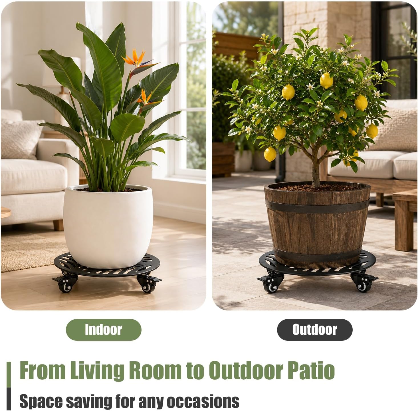 1-Pack Large Metal Plant Caddy with Wheels 13.6 Inches Heavy-duty Rolling Plant Stands with Casters Wheeled Flower Pot