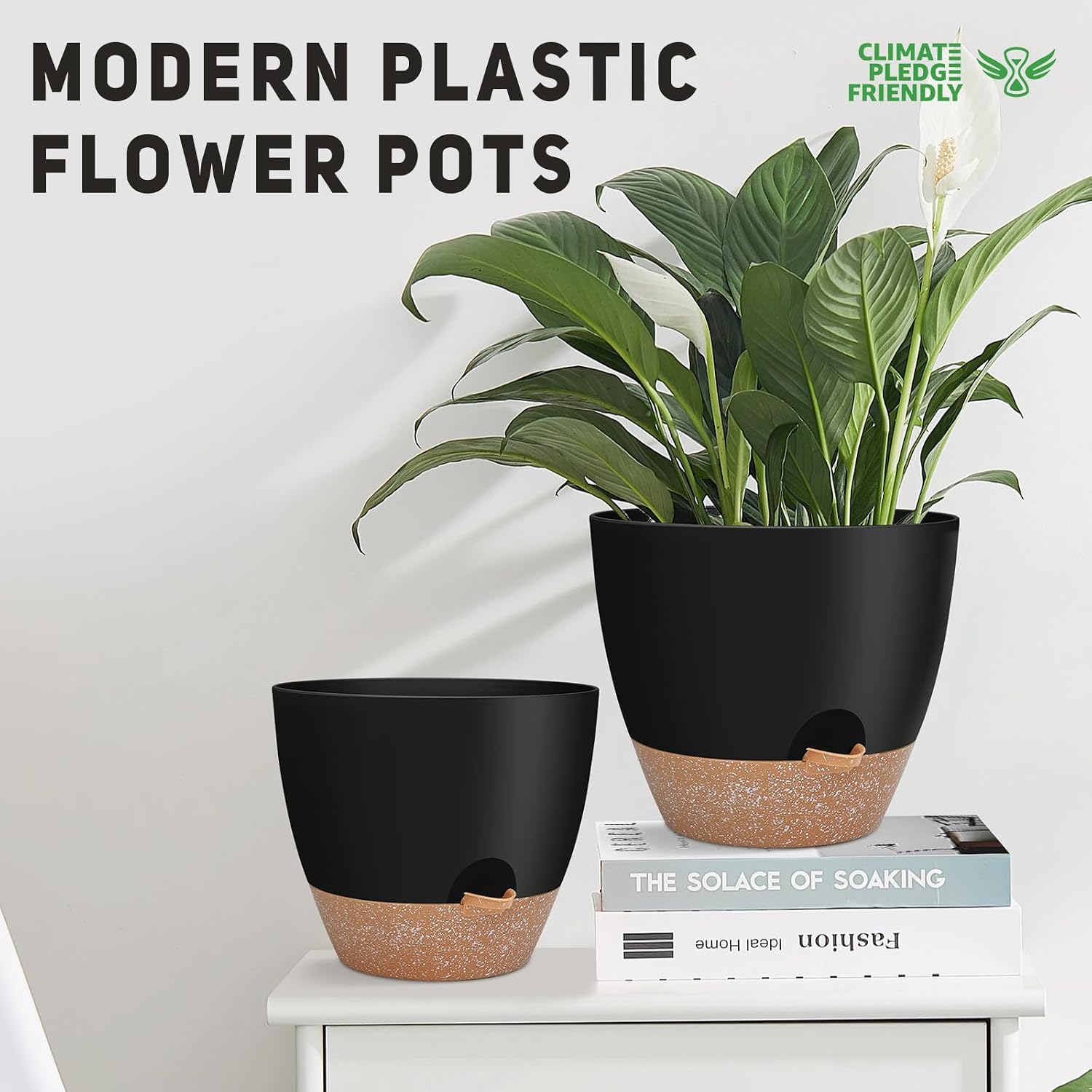 YNNICO 12" 10" 9" Large Self Watering Plant Pots, 3 Pack Flower Pots Planters with Multi Mesh Drainage Holes for Indoor