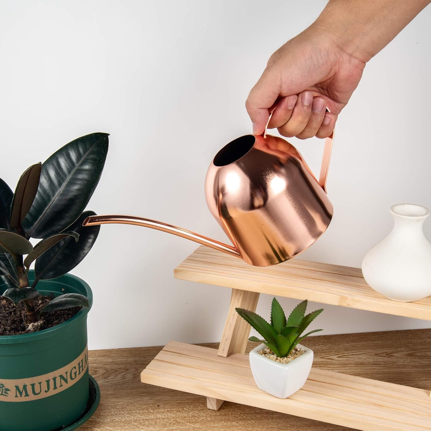 IMEEA 30oz Indoor Plant Watering Can Stainless Steel Long Spout, Rose Gold