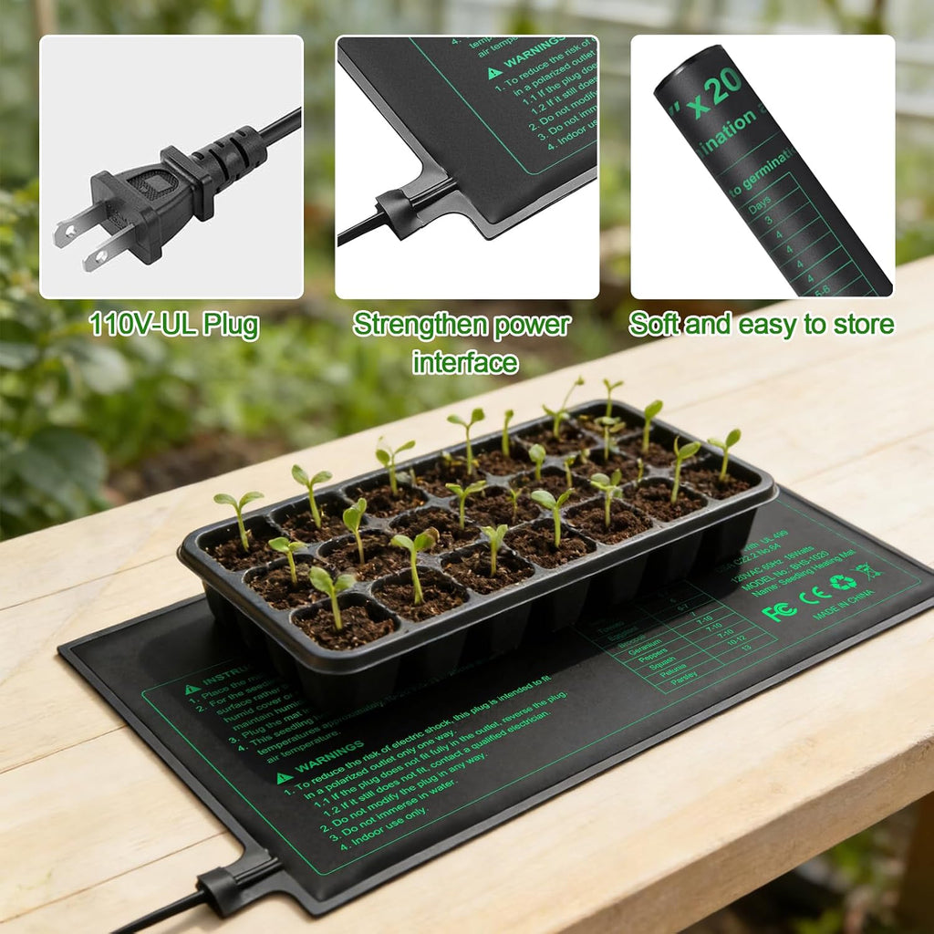 Seedling Heat Mat 4 Pack Dual Certified by MET and UL Plant Heating Mat Pad with Power Failure Protection Thermostatic
