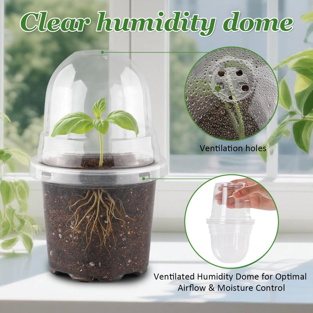 RooTrimmer 60 Pack Clear Nursery Pots with Humidity Domes, 4 Inch Plastic Plant Pots with Drainage Holes for Seedlings