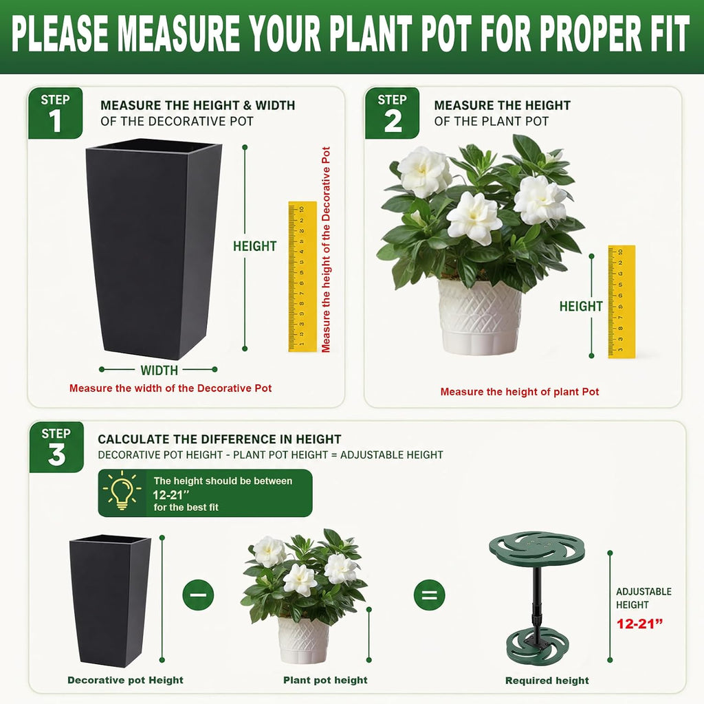 2 Pack Plant Risers for Inside Pots, 12-21" Adjustable Height Plant Riser | Plastic Planter Inserts for Large Tall