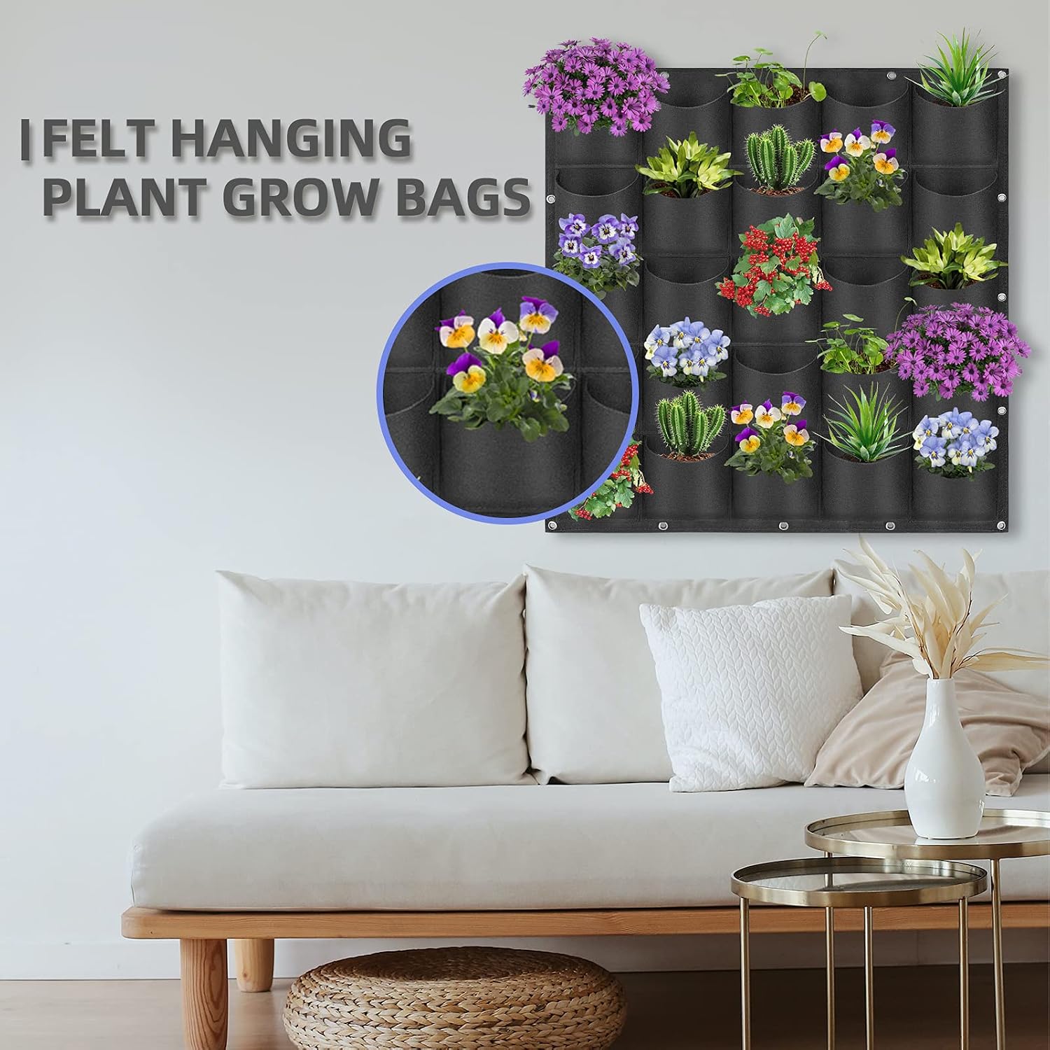 25 Pockets Hanging Planter Bags, Hanging Vertical Wall Mounted Plant Planting Grow Bags, Herb Garden Planter Outdoor
