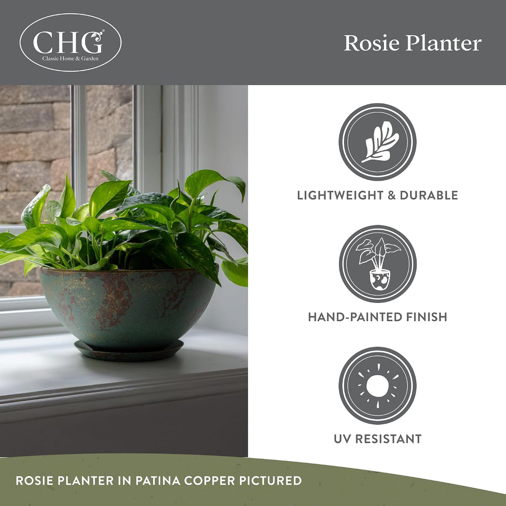 Classic Home and Garden Rosie Modern Planter w/Drainage - Contemporary Planter Bowls - Shallow Round Vases for Small