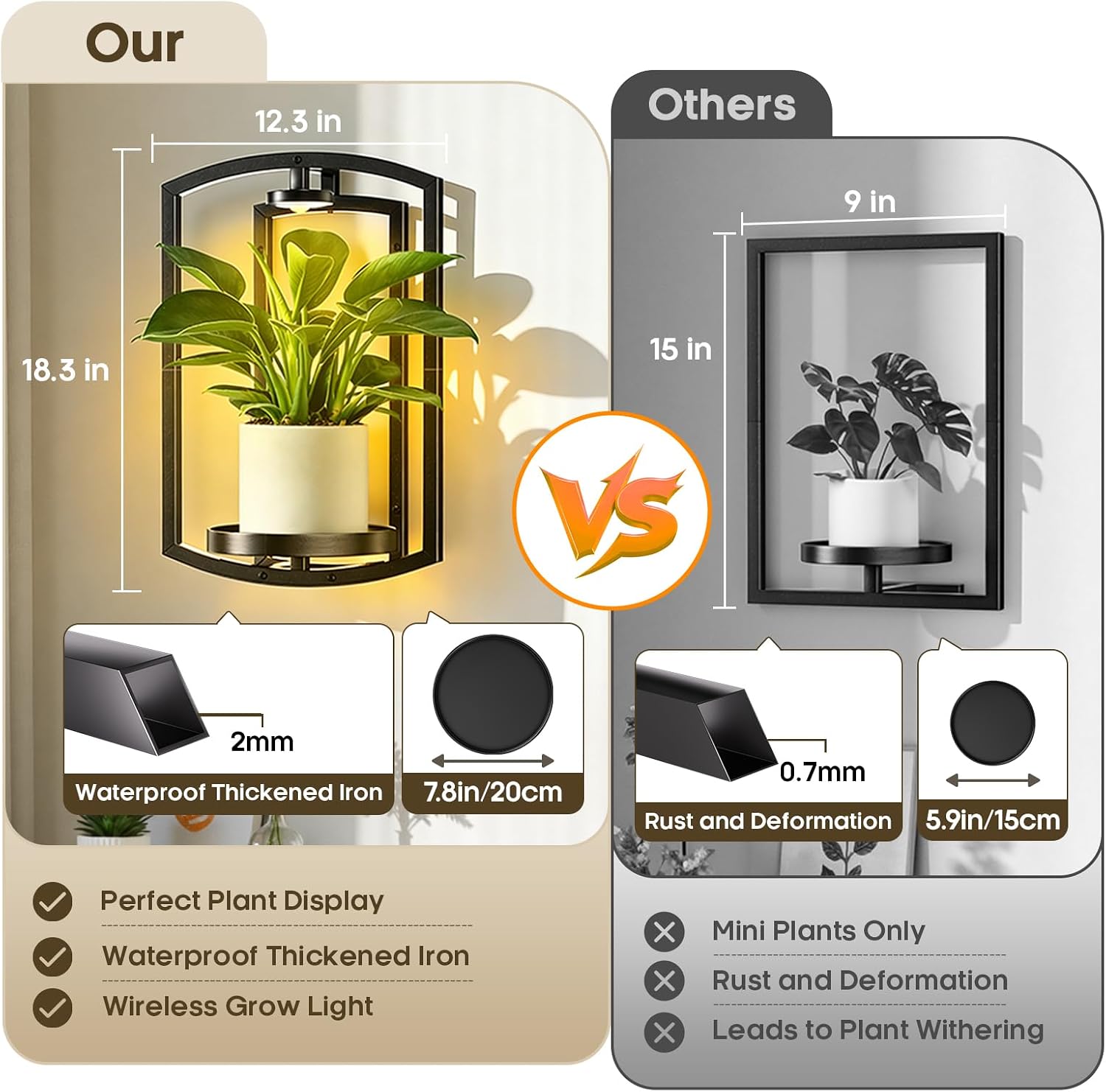 Aisdan Wall Plant Holder, Wall Planters for Indoor Plants with Wireless Remote Lights, Frame Plant Wall Shelves Wall