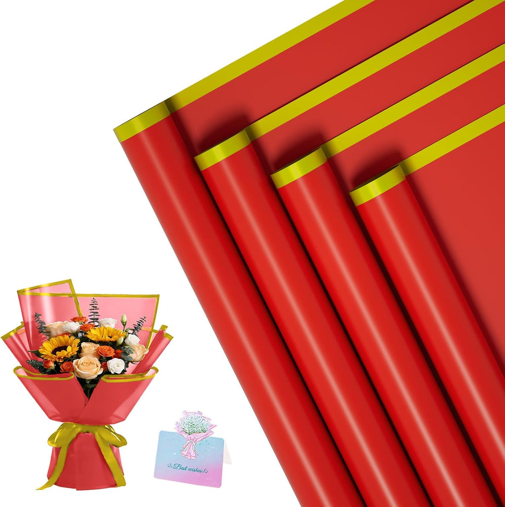 REAXYZNN 20 Sheets Flower Wrapping Paper, Waterproof Floral Wrapping Paper, Florist Supplies Packaging Paper for Wedding, Birthday Gift (Red(Edge))