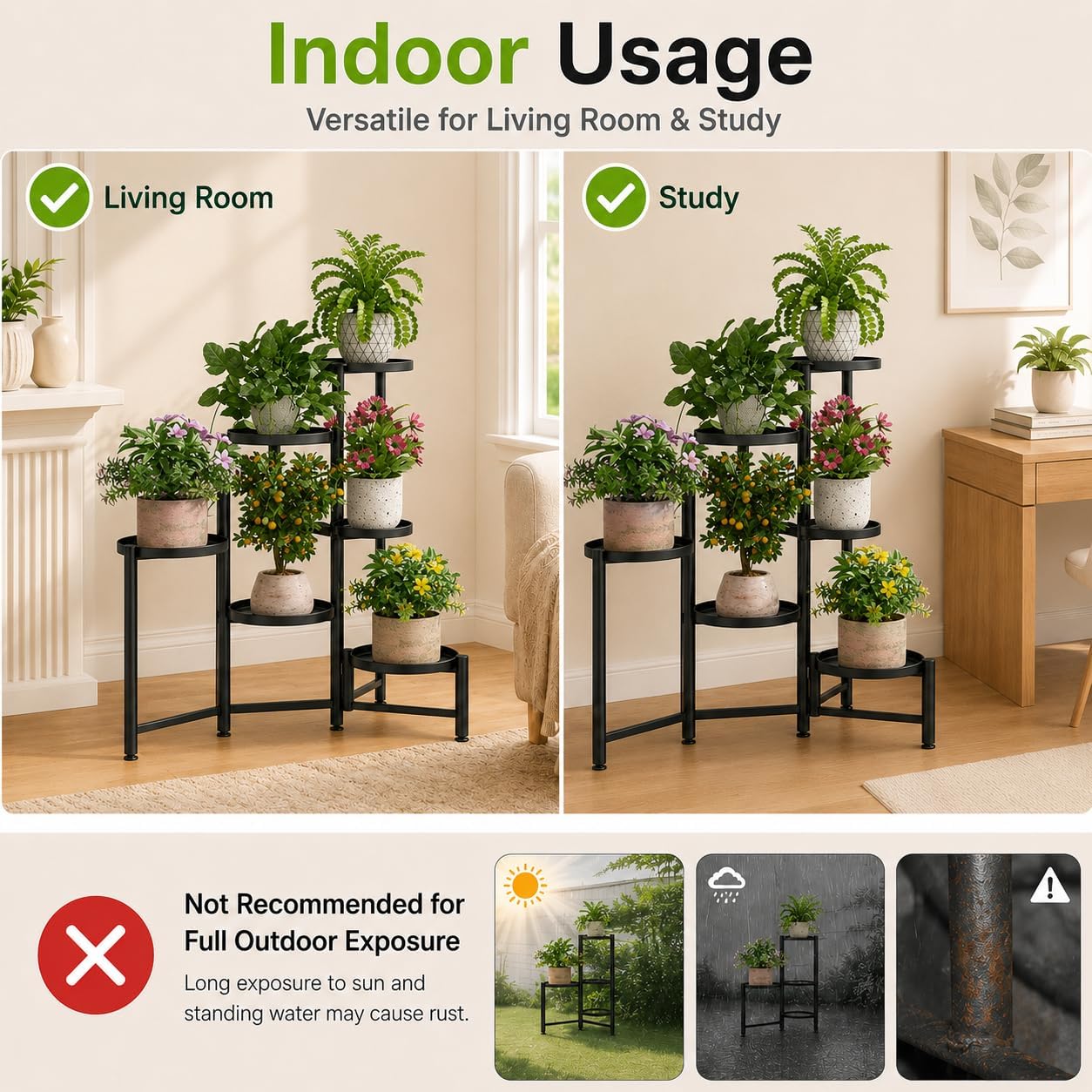 Plant Stand Indoor Outdoor, Gardening Tools& Plant Label, 6 Tier Folding Metal Plant Shelf, 6 Pot, 66LB, Corner Plant