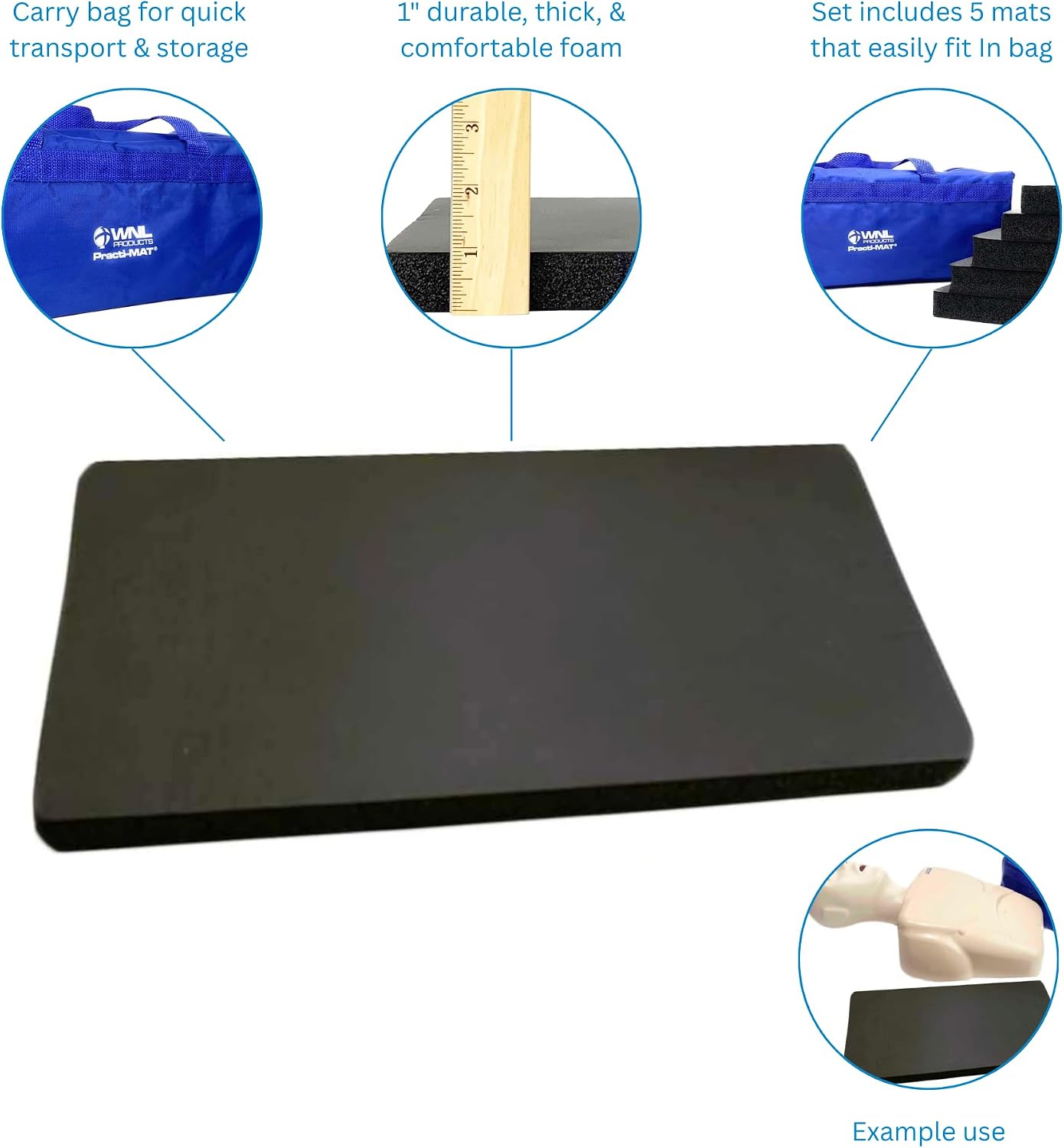 WNL Products WNLMAT Practi-Mat Kneeling Mat for CPR Training, 5 Pack | CPR Training Accessories Knee Pad, with Carry