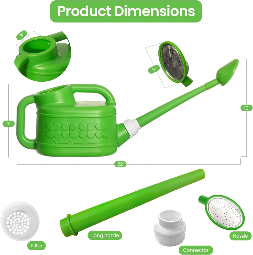 Plastic 1-Gallon Watering Can with Long Spout and Dual Handle for Indoor & Outdoor Plant Care, Lawn Maintenance and