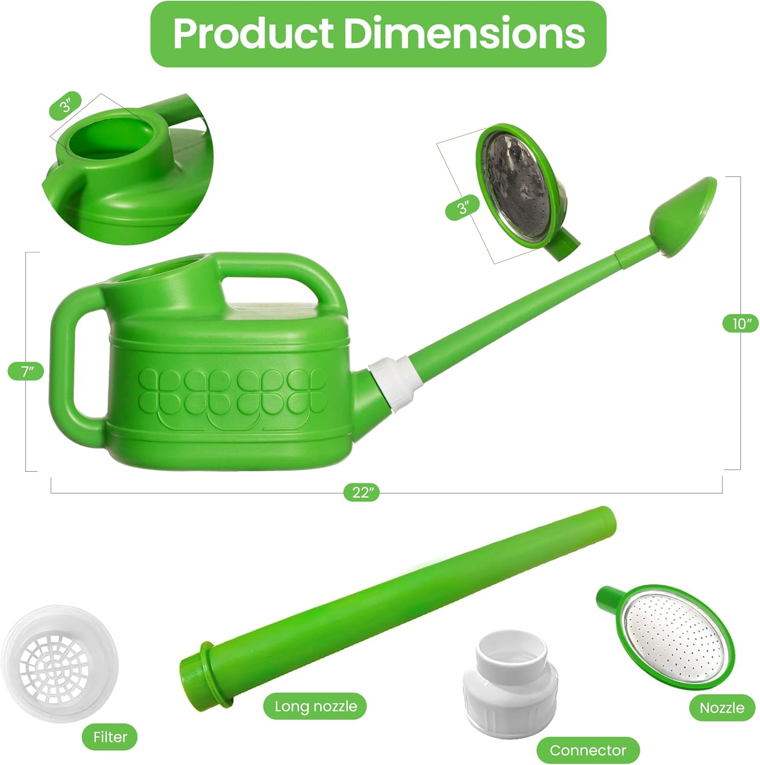 Plastic 1-Gallon Watering Can with Long Spout and Dual Handle for Indoor & Outdoor Plant Care, Lawn Maintenance and