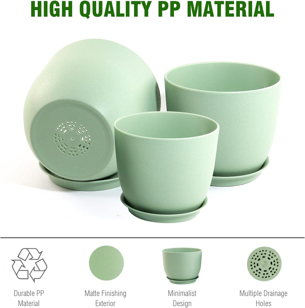 WOUSIWER Plant Pots 10/9/8 inch, Set of 3 Modern Decorative Plastic Planters with Drainage Holes and Saucers for House