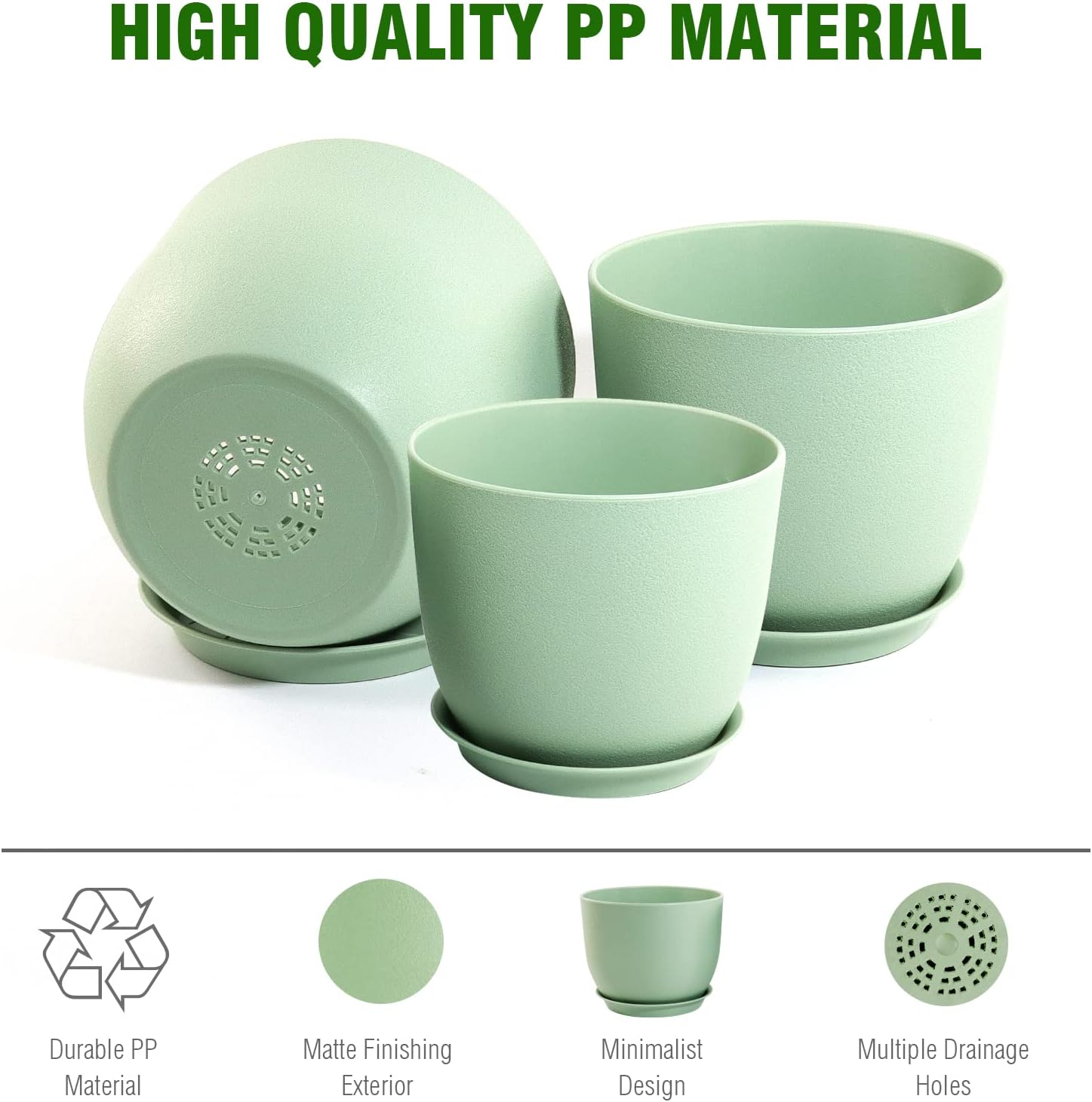 WOUSIWER Plant Pots 10/9/8 inch, Set of 3 Modern Decorative Plastic Planters with Drainage Holes and Saucers for House